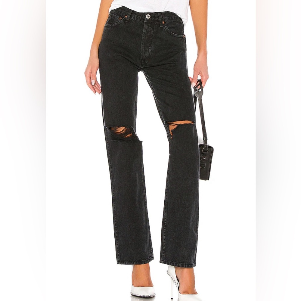 Re/Done high rise‎ loose washed black ripped distressed size 25